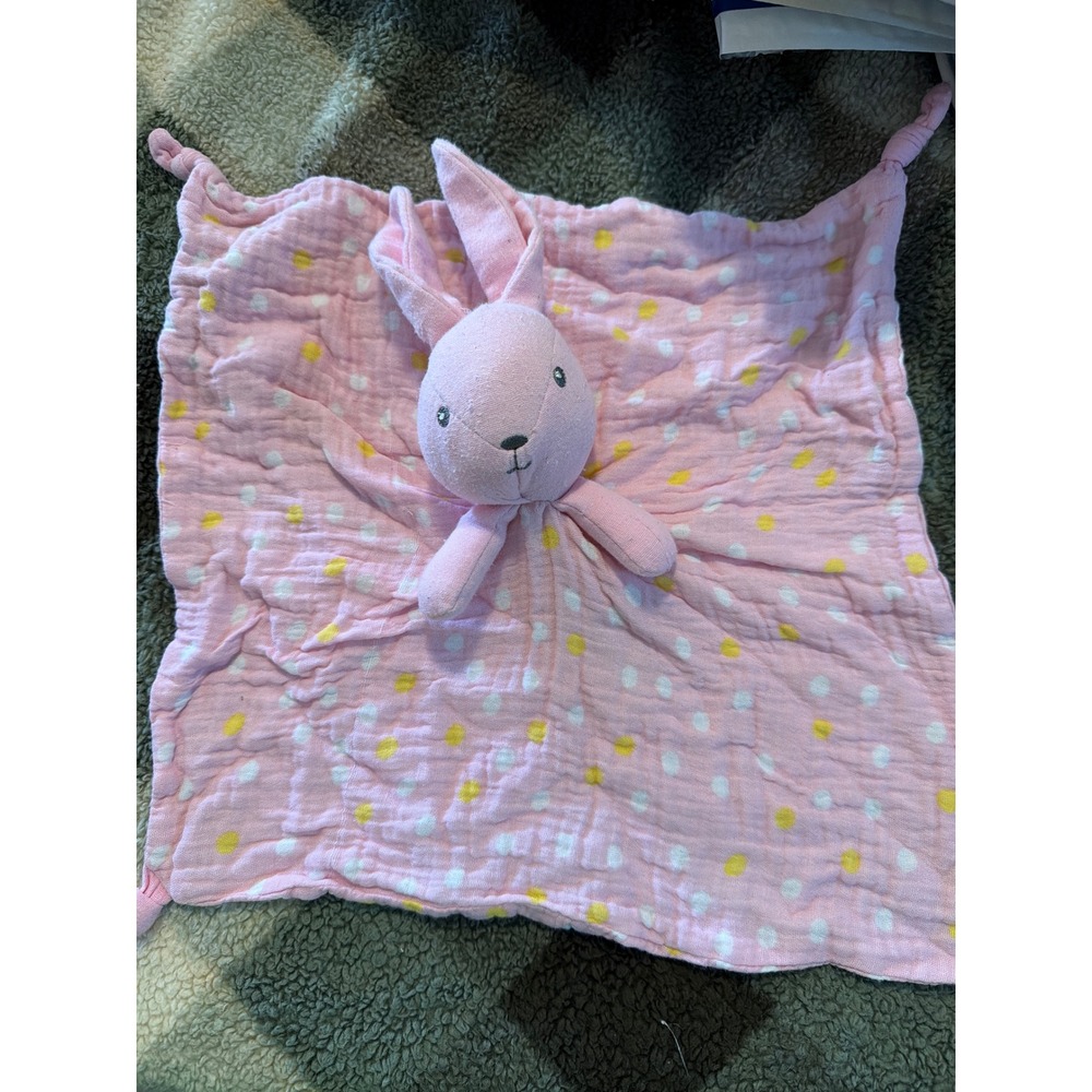 Walmart Pink Muslin Bunny Lovey Security Blanket Cotton Polka Dot 2023 000718